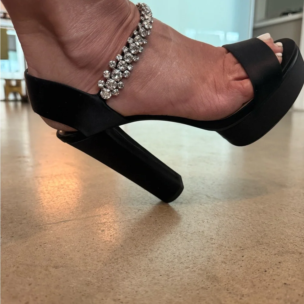 Jimmy Choo Santina 125 Black Satin platform sandals - Picture 5 of 9